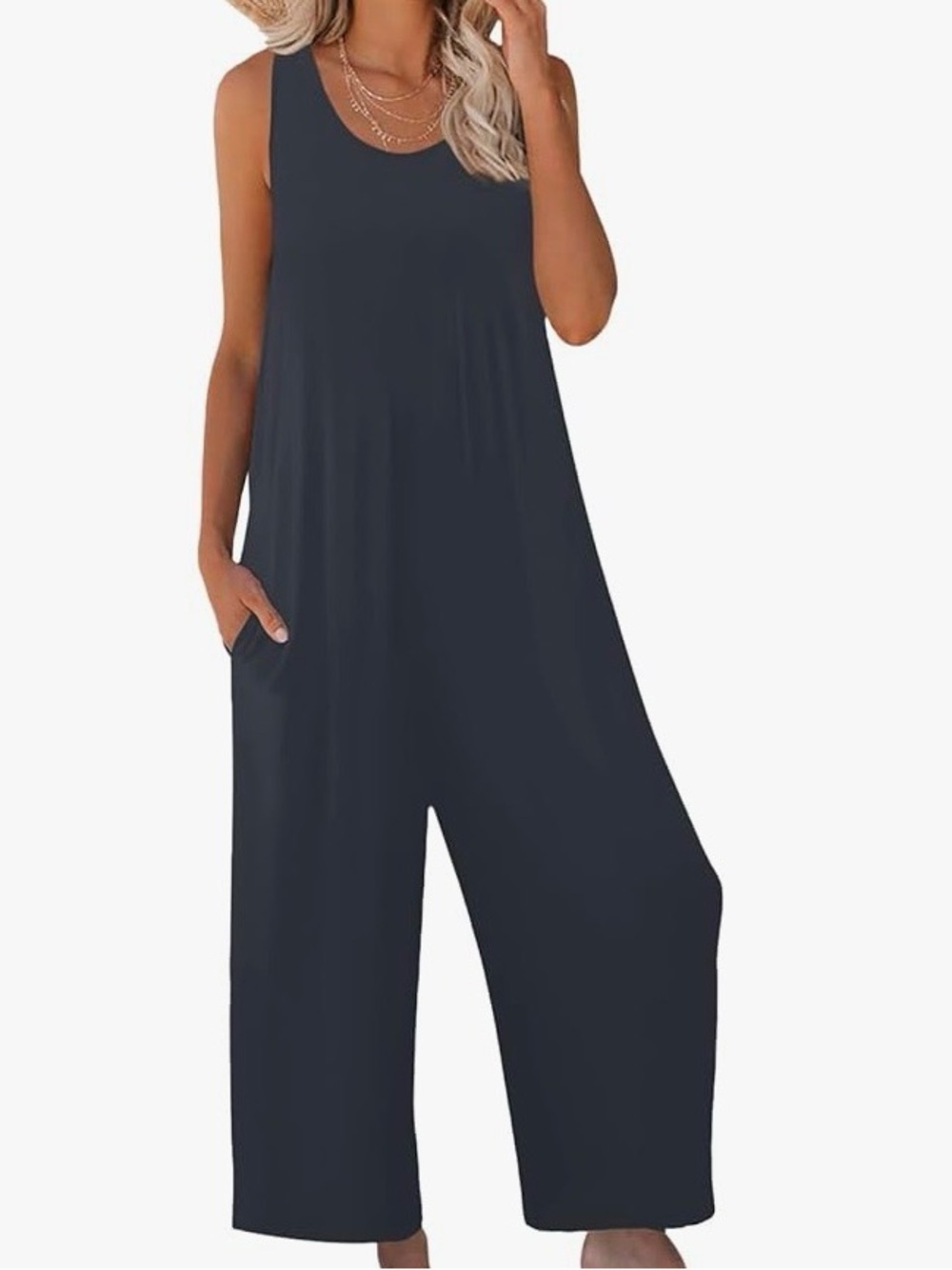 Womens Sleeveless Wide-Leg Jumpsuit - Dark Gray XL